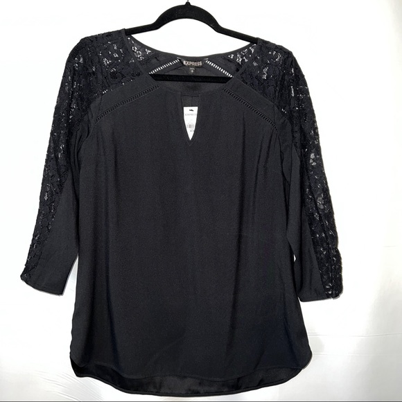 NWT Express Black Blouse with Lace - Picture 1 of 2